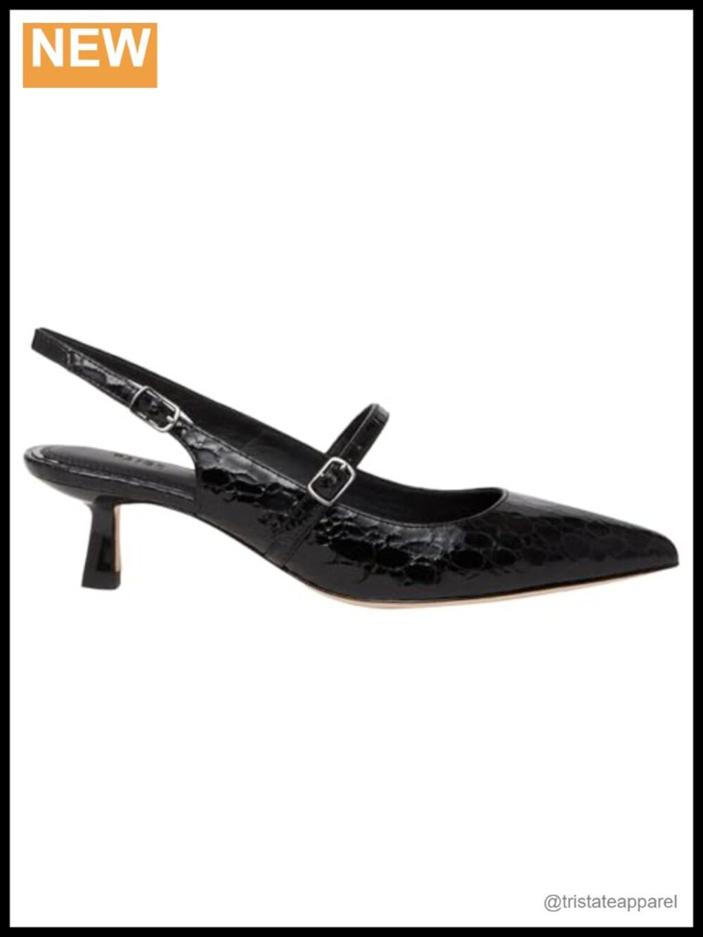Croc Embossed Leather Kitten Heel Slingback Mary Jane Pump